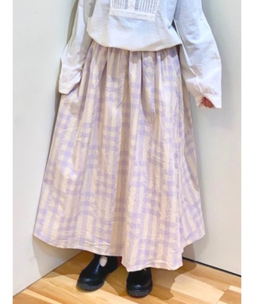 Samansa Mos2(サマンサ モスモス)の「ランダムギンガムフレアスカート(スカート・レディース・パープル/キナリ/ネイビー・フリ-)」の3枚目の写真