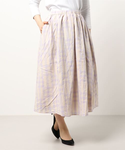 Samansa Mos2(サマンサ モスモス)の「ランダムギンガムフレアスカート(スカート・レディース・パープル/キナリ/ネイビー・フリ-)」の7枚目の写真