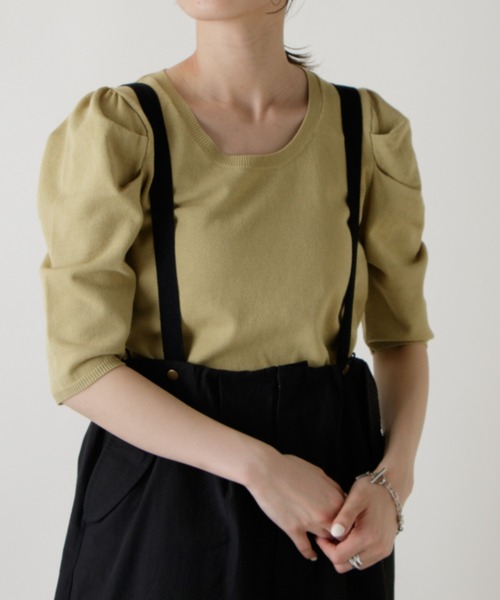 Kastane(カスタネ)の「パフニット5分袖Tee(ニット/セーター・レディース・ブルー系その他/オレンジ/アイボリー/イエロー/ブラック・FREE)」の5枚目の写真