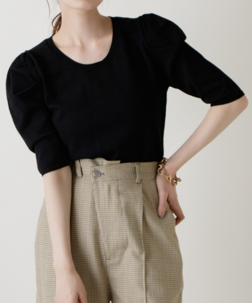 Kastane(カスタネ)の「パフニット5分袖Tee(ニット/セーター・レディース・ブルー系その他/オレンジ/アイボリー/イエロー/ブラック・FREE)」の3枚目の写真