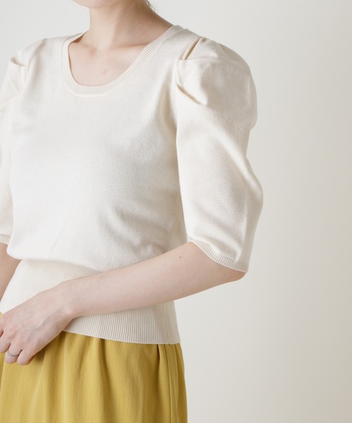 Kastane(カスタネ)の「パフニット5分袖Tee(ニット/セーター・レディース・ブルー系その他/オレンジ/アイボリー/イエロー/ブラック・FREE)」の10枚目の写真