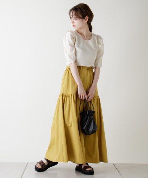 Kastane(カスタネ)の「パフニット5分袖Tee(ニット/セーター・レディース・ブルー系その他/オレンジ/アイボリー/イエロー/ブラック・FREE)」の13枚目の写真