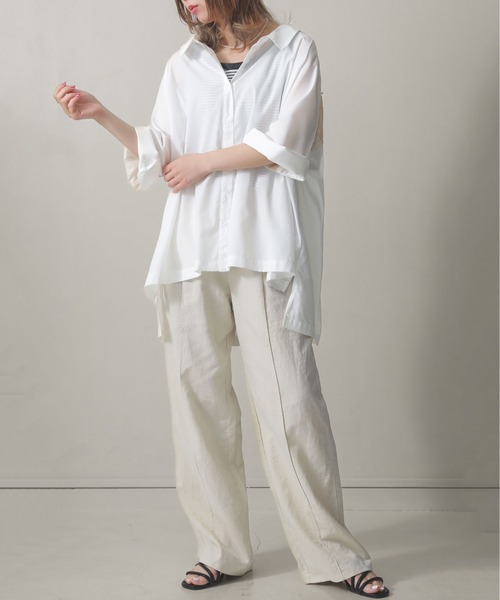 n'OrLABEL（ノアールレーベル）の「【廃盤】『配色バックレースドルマンシャツ』（シャツ/ブラウス・レディース・ブラック/オフホワイト/カーキ・FREE）」の2枚目の写真