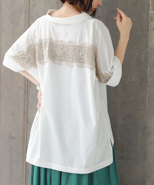 n'OrLABEL（ノアールレーベル）の「【廃盤】『配色バックレースドルマンシャツ』（シャツ/ブラウス・レディース・ブラック/オフホワイト/カーキ・FREE）」の7枚目の写真