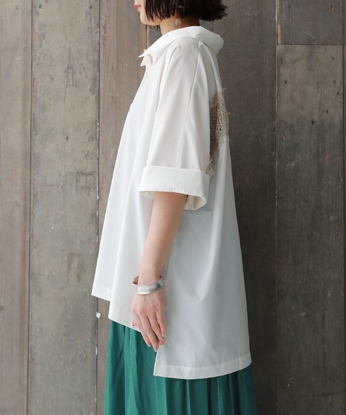 n'OrLABEL（ノアールレーベル）の「【廃盤】『配色バックレースドルマンシャツ』（シャツ/ブラウス・レディース・ブラック/オフホワイト/カーキ・FREE）」の11枚目の写真