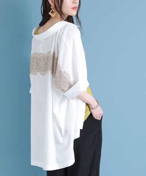 n'OrLABEL（ノアールレーベル）の「【廃盤】『配色バックレースドルマンシャツ』（シャツ/ブラウス・レディース・ブラック/オフホワイト/カーキ・FREE）」の13枚目の写真