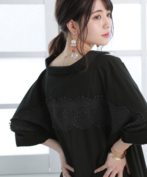 n'OrLABEL（ノアールレーベル）の「【廃盤】『配色バックレースドルマンシャツ』（シャツ/ブラウス・レディース・ブラック/オフホワイト/カーキ・FREE）」の16枚目の写真