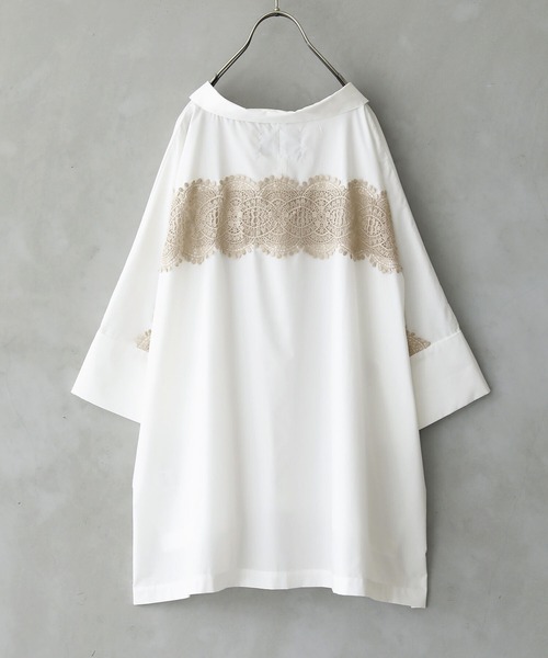 n'OrLABEL（ノアールレーベル）の「『配色バックレースドルマンシャツ』（シャツ/ブラウス・レディース・ブラック/オフホワイト/カーキ・FREE）」の9枚目の写真