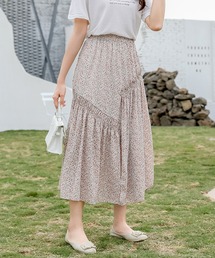 小花柄アシンメトリーギャザースカート