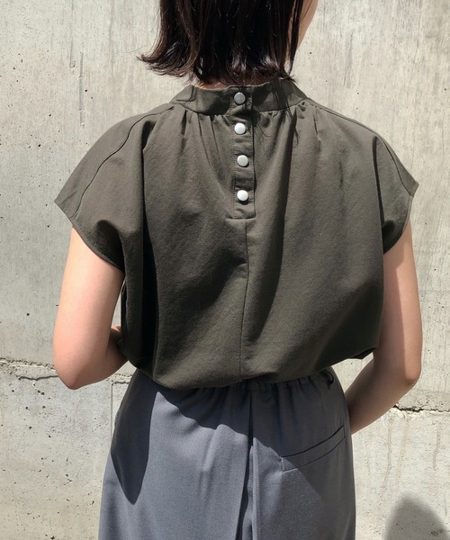 &g'aime（アンジェム）の「【&g'aime】リネンライクシアーギャザートップス（Tシャツ/カットソー・レディース・ホワイト/ブラック/カーキ・FREE）」の3枚目の写真