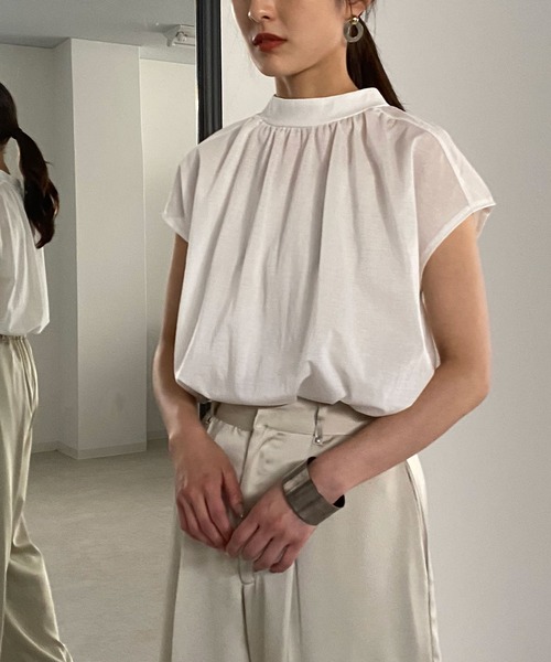 &g'aime（アンジェム）の「【&g'aime】リネンライクシアーギャザートップス（Tシャツ/カットソー・レディース・ホワイト/ブラック/カーキ・FREE）」の20枚目の写真
