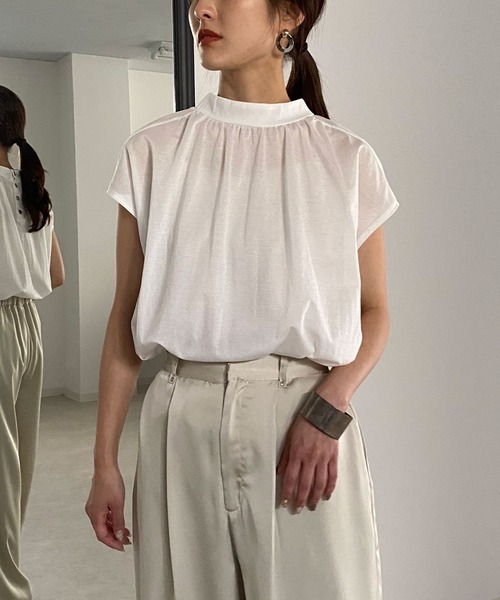 &g'aime（アンジェム）の「【&g'aime】リネンライクシアーギャザートップス（Tシャツ/カットソー・レディース・ホワイト/ブラック/カーキ・FREE）」の19枚目の写真