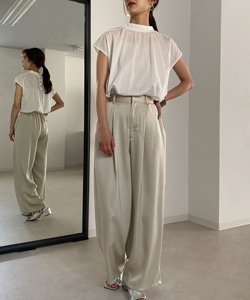 &g'aime（アンジェム）の「【&g'aime】リネンライクシアーギャザートップス（Tシャツ/カットソー・レディース・ホワイト/ブラック/カーキ・FREE）」の18枚目の写真