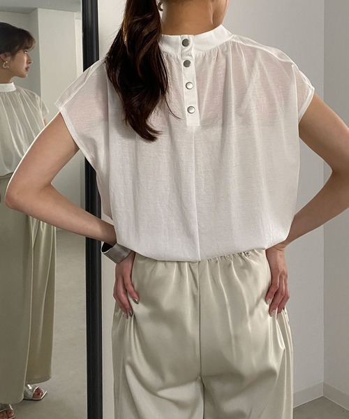 &g'aime（アンジェム）の「【&g'aime】リネンライクシアーギャザートップス（Tシャツ/カットソー・レディース・ホワイト/ブラック/カーキ・FREE）」の22枚目の写真