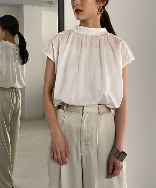 &g'aime（アンジェム）の「【&g'aime】リネンライクシアーギャザートップス（Tシャツ/カットソー・レディース・ホワイト/ブラック/カーキ・FREE）」の17枚目の写真