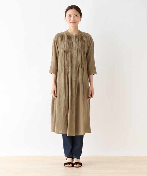 SHOO・LA・RUE（シューラルー）の「◆【M-3L】綿シフォンシャーリングワンピース（ワンピース・レディース・ブラック/ブラウン系/ホワイト系/ピンク系・03/05/04/02）」の5枚目の写真