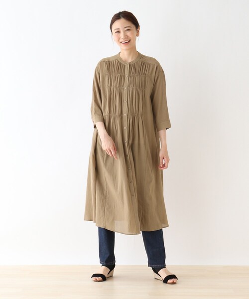 SHOO・LA・RUE（シューラルー）の「◆【M-3L】綿シフォンシャーリングワンピース（ワンピース・レディース・ブラック/ブラウン系/ホワイト系/ピンク系・03/05/04/02）」の12枚目の写真