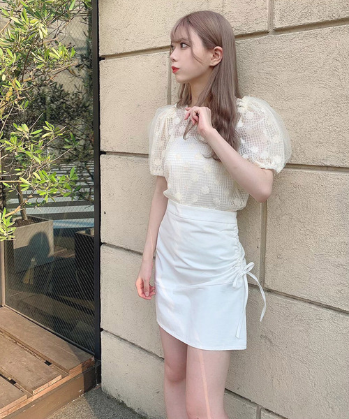 Voyage titty&Co.PETIT（ボヤージュティティアンドコープチ）の「【Voyage titty&Co.】サイドギャザースカパン（スカート・レディース・ピンク/ブラック/オフホワイト・SMALL/MEDIUM）」の2枚目の写真