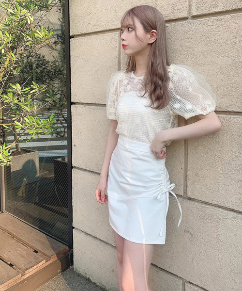 Voyage titty&Co.PETIT（ボヤージュティティアンドコープチ）の「【Voyage titty&Co.】サイドギャザースカパン（スカート・レディース・ピンク/ブラック/オフホワイト・SMALL/MEDIUM）」の7枚目の写真