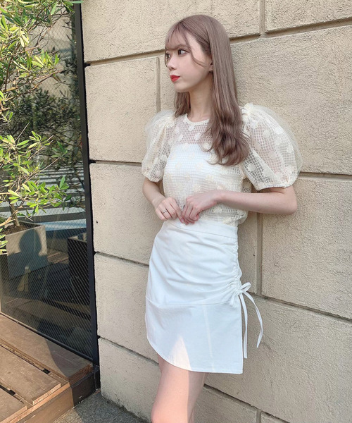 Voyage titty&Co.PETIT（ボヤージュティティアンドコープチ）の「【Voyage titty&Co.】サイドギャザースカパン（スカート・レディース・ピンク/ブラック/オフホワイト・SMALL/MEDIUM）」の5枚目の写真