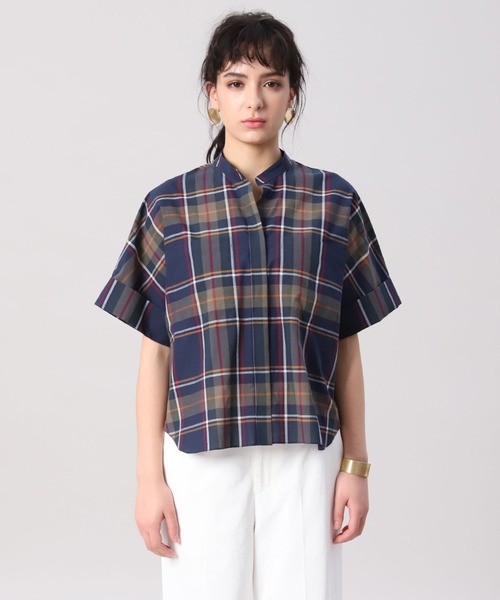 Maison de Beige(メゾンドベージュ)の「《Maison de Beige》マドラスチェックブラウス(シャツ/ブラウス・レディース・ネイビー・9号/7号)」の3枚目の写真