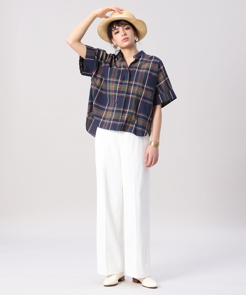 Maison de Beige(メゾンドベージュ)の「《Maison de Beige》マドラスチェックブラウス(シャツ/ブラウス・レディース・ネイビー・9号/7号)」の7枚目の写真