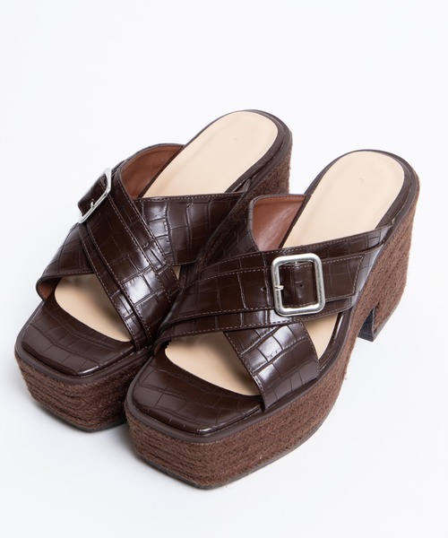 WEGO（ウィゴー）の「WEGO/クロスベルトジュートサンダル（サンダル・レディース・ブラック/ブラウン・MEDIUM/LARGE）」の4枚目の写真