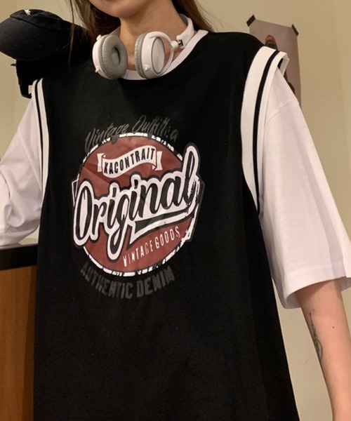 meJane(ミージェーン)の「OriginalサークルプリントバスケタンクトップドッキングTシャツ【ZOZOTOWN限定】(Tシャツ/カットソー・レディース・ホワイト/ブラック・FREE)」の1枚目の写真