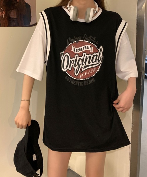 meJane(ミージェーン)の「OriginalサークルプリントバスケタンクトップドッキングTシャツ【ZOZOTOWN限定】(Tシャツ/カットソー・レディース・ホワイト/ブラック・FREE)」の7枚目の写真