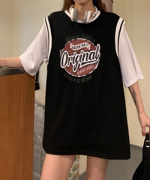 meJane(ミージェーン)の「OriginalサークルプリントバスケタンクトップドッキングTシャツ【ZOZOTOWN限定】(Tシャツ/カットソー・レディース・ホワイト/ブラック・FREE)」の6枚目の写真