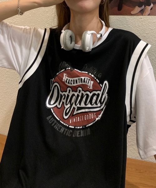 meJane(ミージェーン)の「OriginalサークルプリントバスケタンクトップドッキングTシャツ【ZOZOTOWN限定】(Tシャツ/カットソー・レディース・ホワイト/ブラック・FREE)」の3枚目の写真