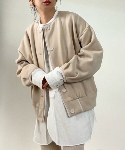 ZOZOMARKET（ゾゾマーケット）の「【maiko×ZOZO】パイピングスウェットカーディガン（カーディガン/ボレロ・レディース・ブラック/ライトベージュ/ダークベージュ・FREE）」の3枚目の写真