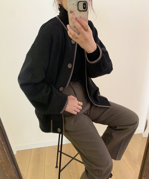 ZOZOMARKET（ゾゾマーケット）の「【maiko×ZOZO】パイピングスウェットカーディガン（カーディガン/ボレロ・レディース・ブラック/ライトベージュ/ダークベージュ・FREE）」の20枚目の写真