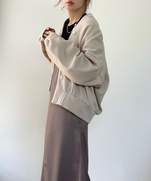 ZOZOMARKET（ゾゾマーケット）の「【maiko×ZOZO】パイピングスウェットカーディガン（カーディガン/ボレロ・レディース・ブラック/ライトベージュ/ダークベージュ・FREE）」の10枚目の写真