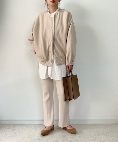 ZOZOMARKET（ゾゾマーケット）の「【maiko×ZOZO】パイピングスウェットカーディガン（カーディガン/ボレロ・レディース・ブラック/ライトベージュ/ダークベージュ・FREE）」の5枚目の写真