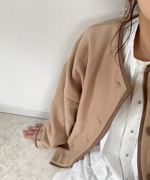 ZOZOMARKET（ゾゾマーケット）の「【maiko×ZOZO】パイピングスウェットカーディガン（カーディガン/ボレロ・レディース・ブラック/ライトベージュ/ダークベージュ・FREE）」の11枚目の写真