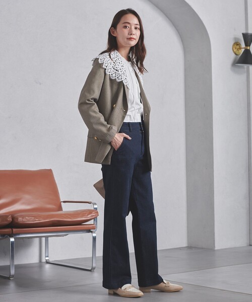 grove（グローブ）の「◆【S-LL】ストレッチデニムフレアーワイドパンツ（デニムパンツ・レディース・ベージュ/ブルー/ネイビー・02/03/04/01）」の4枚目の写真