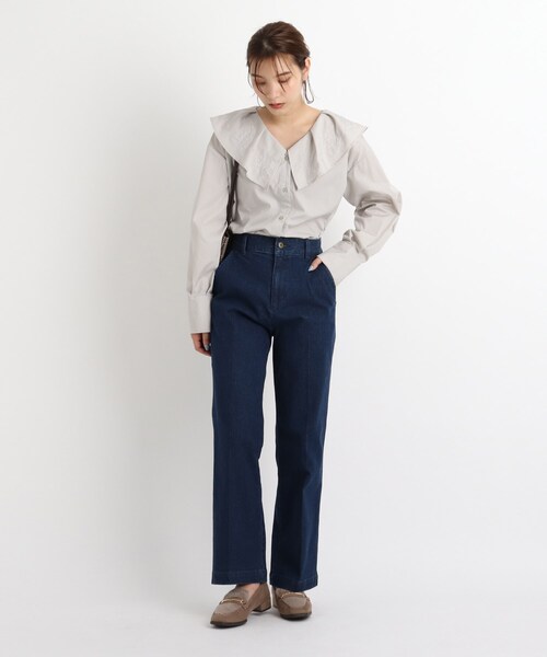 grove（グローブ）の「◆【S-LL】ストレッチデニムフレアーワイドパンツ（デニムパンツ・レディース・ベージュ/ブルー/ネイビー・02/03/04/01）」の5枚目の写真