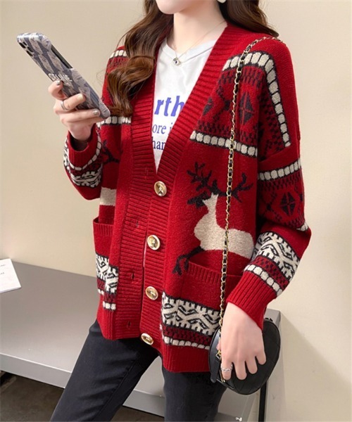 MAISON DE THERESE（メゾン ド テレーズ）の「ミドル丈デザイン柄ニットカーディガン（カーディガン/ボレロ・レディース・レッド/イエロー/ホワイト/ネイビー・FREE）」の11枚目の写真