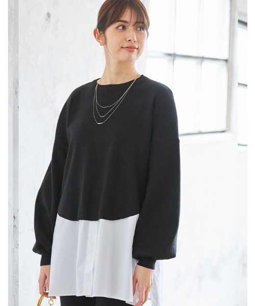 Cookie Chocolate(クッキーチョコレート)の「レイヤードニットプルオーバー(Tシャツ/カットソー・レディース・ブラック/グレー・M)」の7枚目の写真