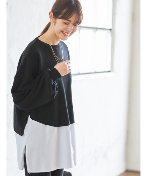 Cookie Chocolate(クッキーチョコレート)の「レイヤードニットプルオーバー(Tシャツ/カットソー・レディース・ブラック/グレー・M)」の3枚目の写真