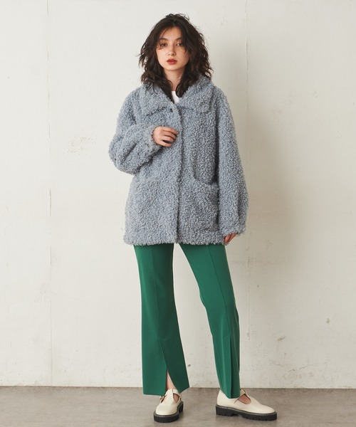 Lui's（ルイス）の「フェイクカルガンジャケット（ムートンコート・レディース・サックスブルー/ダークブラウン/ライトベージュ・FREE）」の11枚目の写真