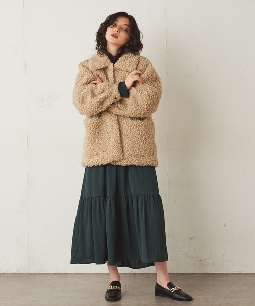 Lui's（ルイス）の「フェイクカルガンジャケット（ムートンコート・レディース・サックスブルー/ダークブラウン/ライトベージュ・FREE）」の9枚目の写真