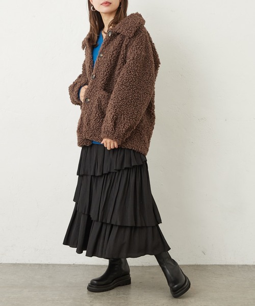 Lui's（ルイス）の「フェイクカルガンジャケット（ムートンコート・レディース・サックスブルー/ダークブラウン/ライトベージュ・FREE）」の12枚目の写真