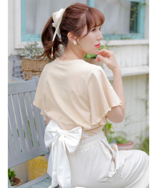 Areeam（アリーム）の「トキメキが咲くリボンTシャツ（Tシャツ/カットソー・レディース・ベージュ/オフホワイト・FREE）」の12枚目の写真