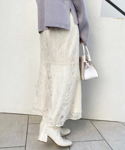 one after another NICE CLAUP（ワンアフターアナザーナイスクラップ）の「【Ｓ・Ｍサイズ展開あり】ハイウエスト総レースマーメイドスカート（スカート・レディース・グレー/アイボリー・SMALL/MEDIUM）」の16枚目の写真