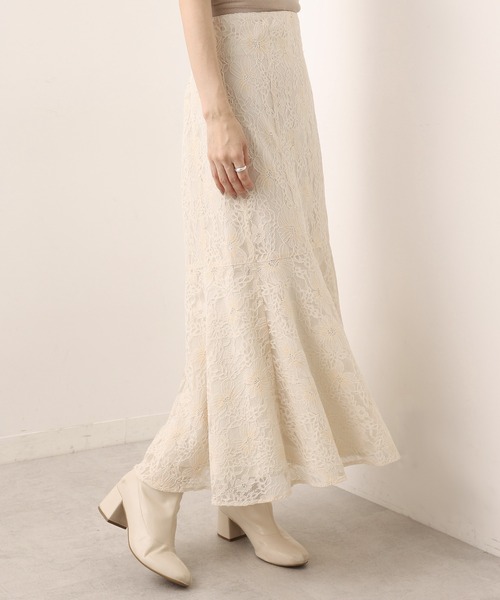 one after another NICE CLAUP（ワンアフターアナザーナイスクラップ）の「【Ｓ・Ｍサイズ展開あり】ハイウエスト総レースマーメイドスカート（スカート・レディース・グレー/アイボリー・SMALL/MEDIUM）」の22枚目の写真