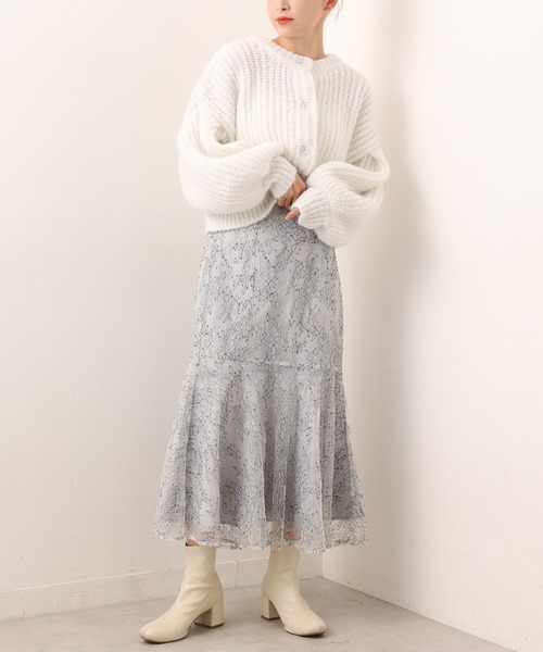 one after another NICE CLAUP（ワンアフターアナザーナイスクラップ）の「【Ｓ・Ｍサイズ展開あり】ハイウエスト総レースマーメイドスカート（スカート・レディース・グレー/アイボリー・SMALL/MEDIUM）」の14枚目の写真