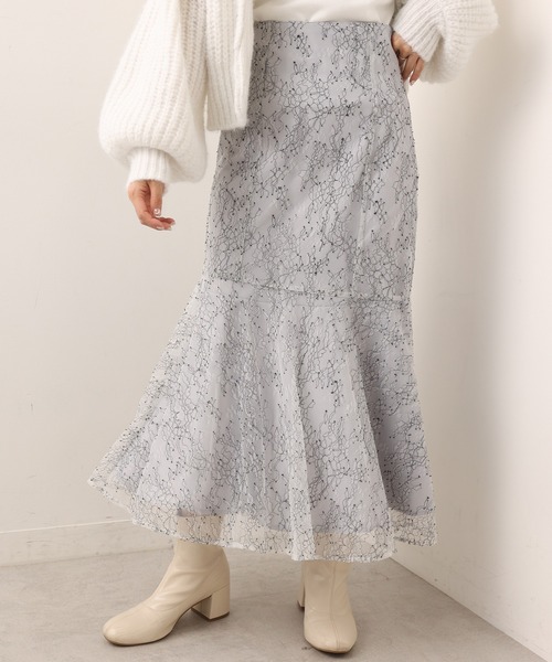 one after another NICE CLAUP（ワンアフターアナザーナイスクラップ）の「【Ｓ・Ｍサイズ展開あり】ハイウエスト総レースマーメイドスカート（スカート・レディース・グレー/アイボリー・SMALL/MEDIUM）」の21枚目の写真