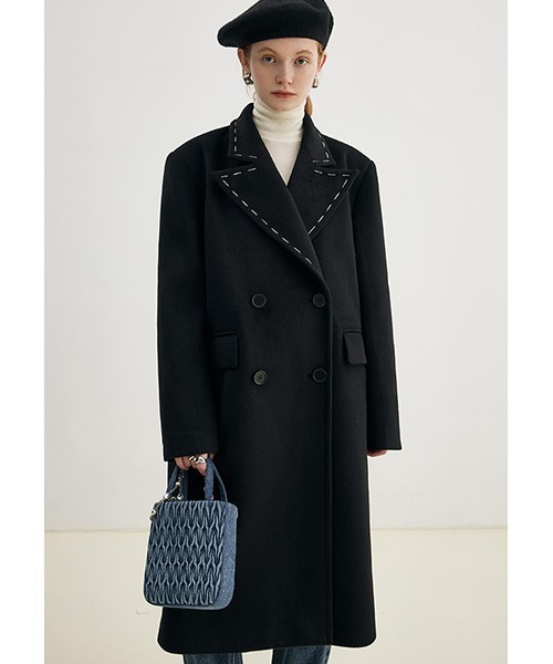 Fano Studios（ファノ ストゥディオズ）の「ステッチカラー ロングチェスターコート FD21W026【Fano Studios】（チェスターコート・レディース・ブラック・L/M/XS/S）」の2枚目の写真